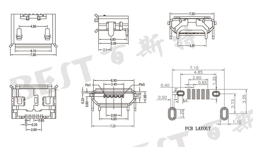 USB插座USB-MC-001-05參考圖紙 USB插座USB-MC-001-05參考圖紙