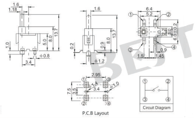 微動開關(guān)TC-0030C參考圖紙 微動開關(guān)TC-0030C參考圖紙