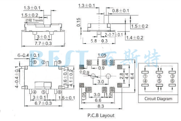 微型撥動(dòng)開(kāi)關(guān)MSS-22C06參考圖紙 微型撥動(dòng)開(kāi)關(guān)MSS-22C06參考圖紙